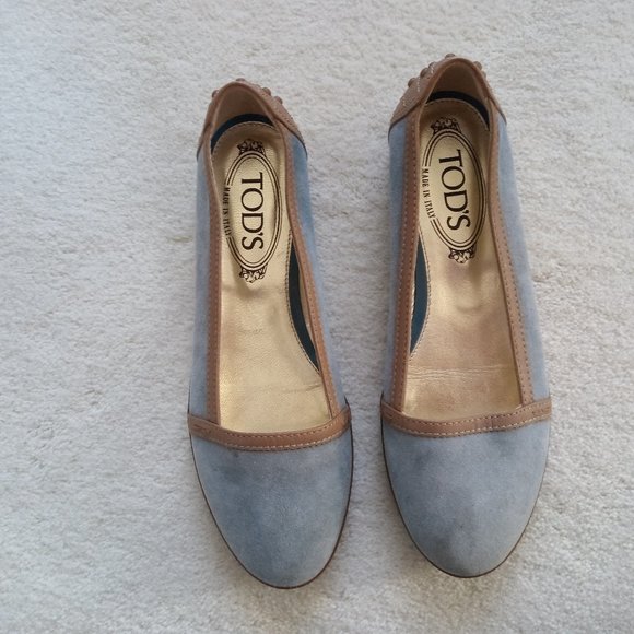 TOD Tod\'s Blue Suede Ballerina Flats